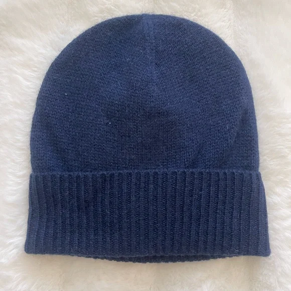Charter Club Cashmere Cuffed Beanie Hat Women's One Size Navy 100% CASHMERE - Picture 6 of 11